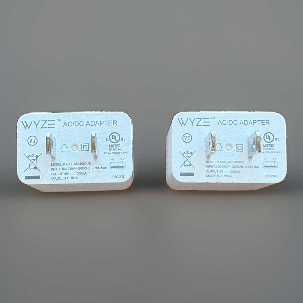OEM WYZE AC/DC Power Adapter 100V-240V - 5V 1000mA USB 2 Pack Genuine Authentic